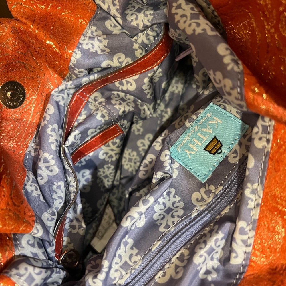 Kathy Van Zeeland Orange Shoulder Bag with Gold Accents - Picture 3 of 3